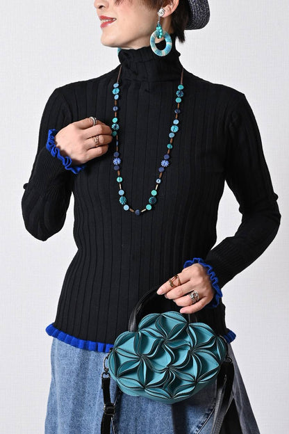 柔らかワイドリブ 裾フリル配色ニット