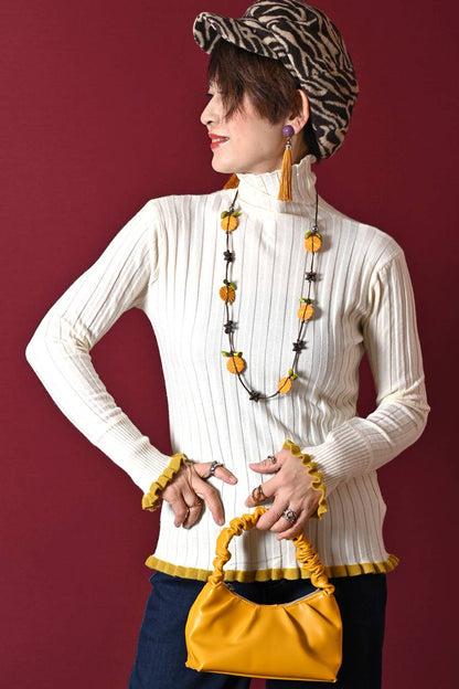 柔らかワイドリブ 裾フリル配色ニット