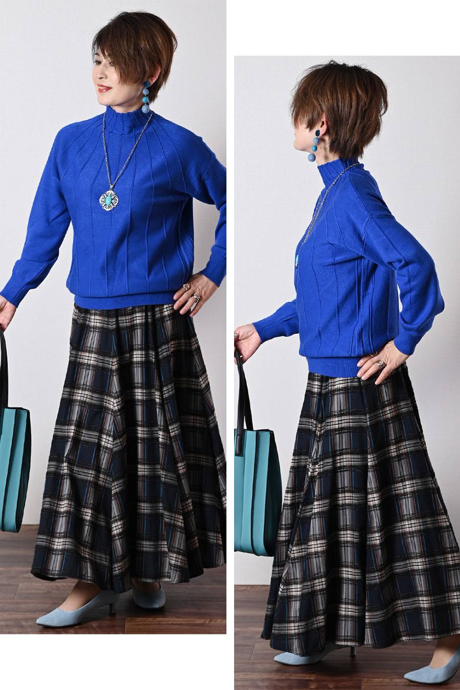 ハイネックタック柄ニット