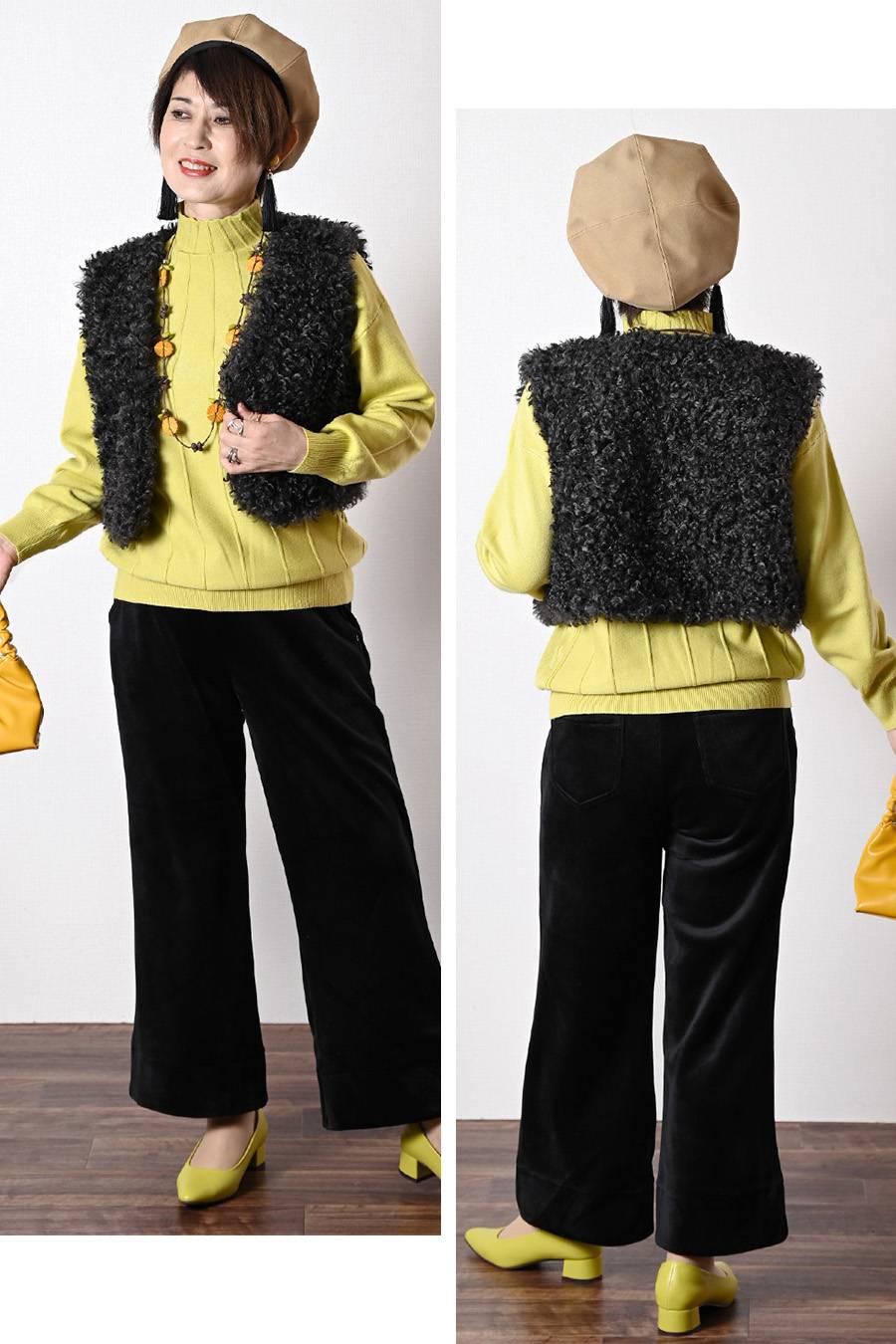 ハイネックタック柄ニット