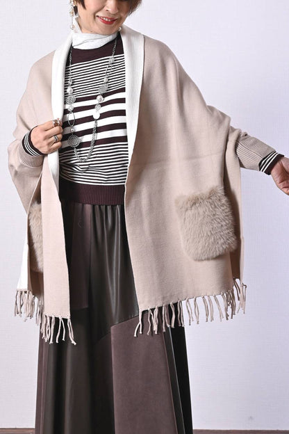 エコファー袖付きストールポンチョ
