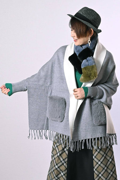 エコファー袖付きストールポンチョ