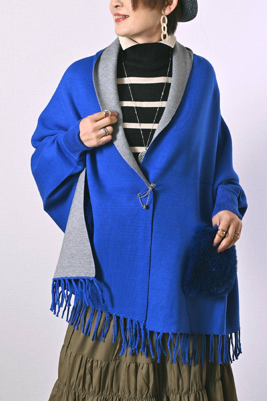 エコファー袖付きストールポンチョ