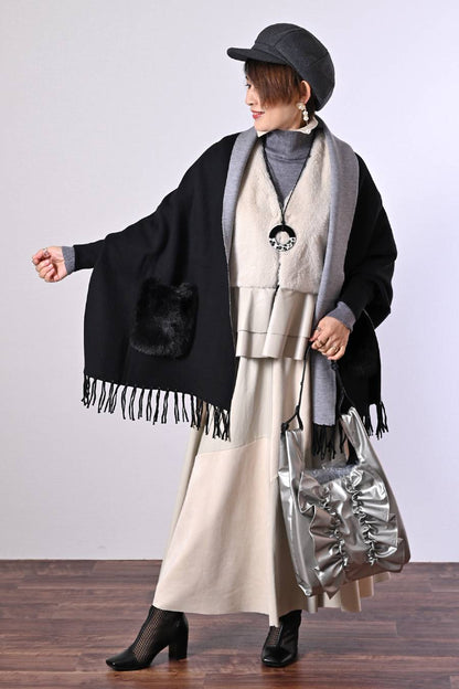 エコファー袖付きストールポンチョ