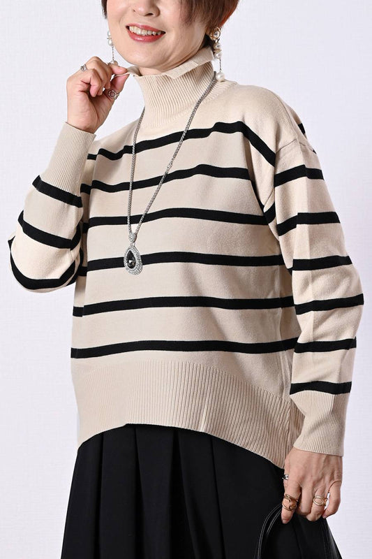 一枚で重ね着フェイク！バイカラー衿付き風ニット