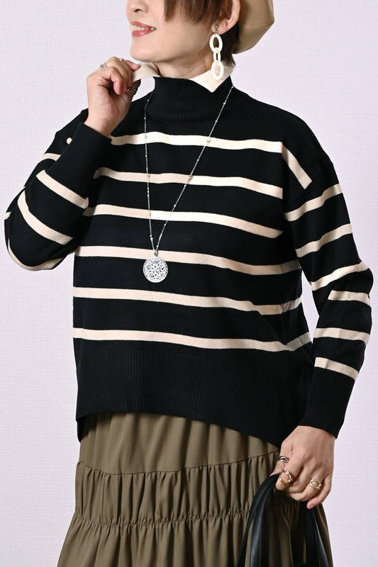 一枚で重ね着フェイク！バイカラー衿付き風ニット