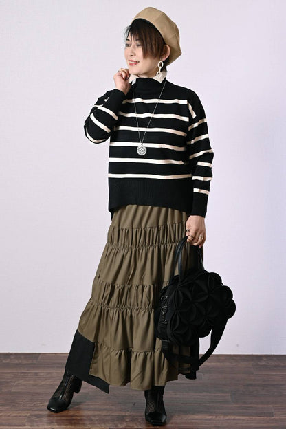 一枚で重ね着フェイク！バイカラー衿付き風ニット