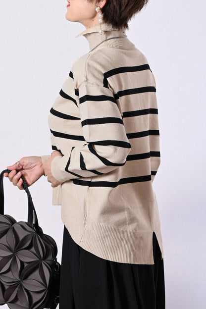 一枚で重ね着フェイク！バイカラー衿付き風ニット