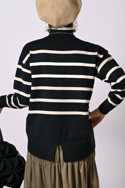 一枚で重ね着フェイク！バイカラー衿付き風ニット