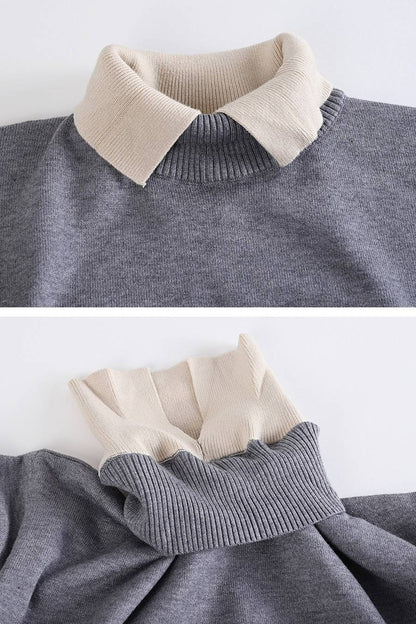 一枚で重ね着フェイク！バイカラー衿付き風ニット