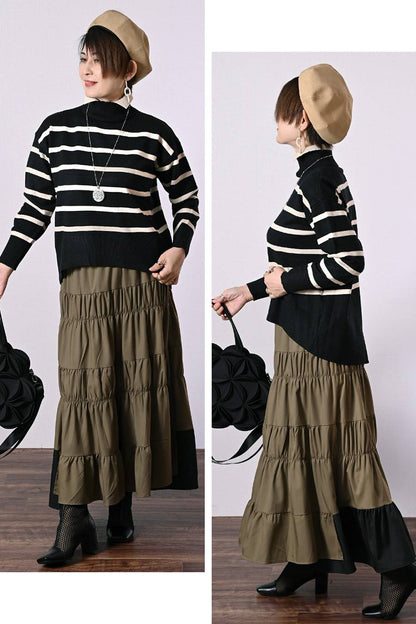 一枚で重ね着フェイク！バイカラー衿付き風ニット