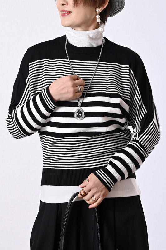 細見え脚長効果！ドルマンボーダーニット