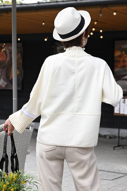 ニット×ポンチコンビ暖かプルオーバー