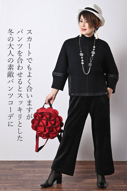 ニット×ポンチコンビ暖かプルオーバー