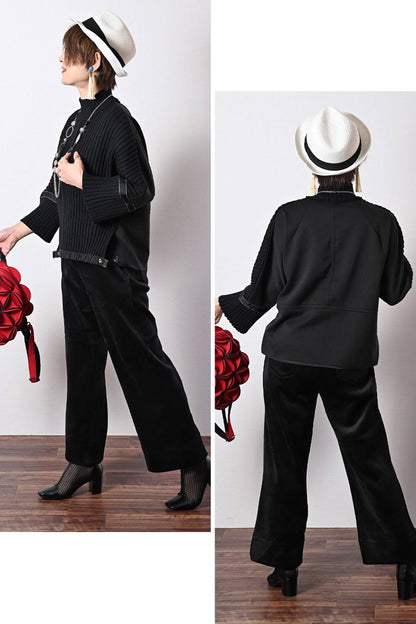 ニット×ポンチコンビ暖かプルオーバー