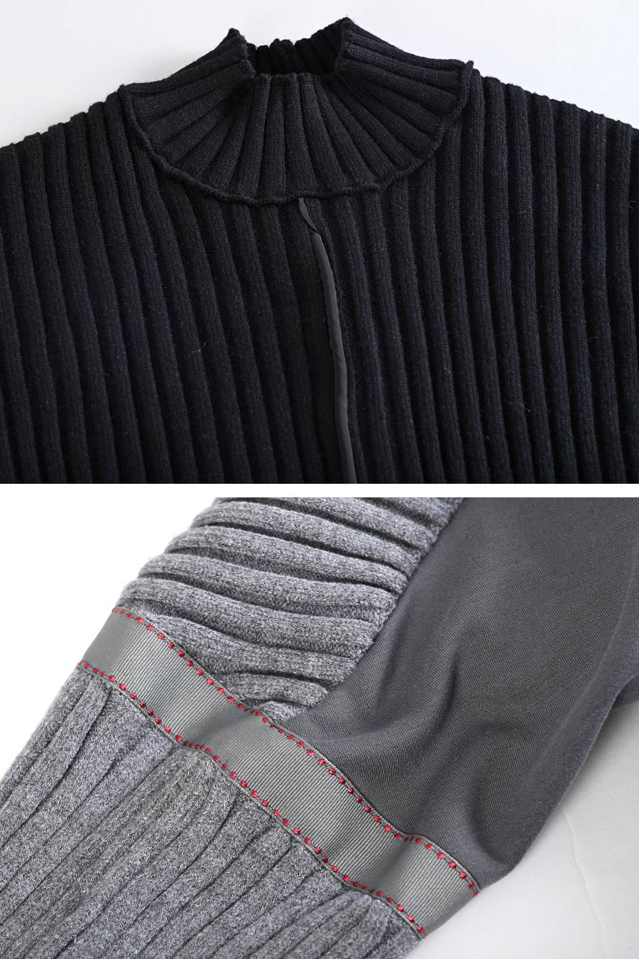 ニット×ポンチコンビ暖かプルオーバー