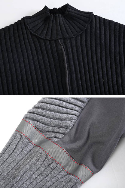 ニット×ポンチコンビ暖かプルオーバー