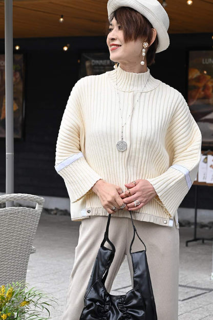 ニット×ポンチコンビプルオーバー＋ストレッチコーデュロイパンツ２点セットコーデ