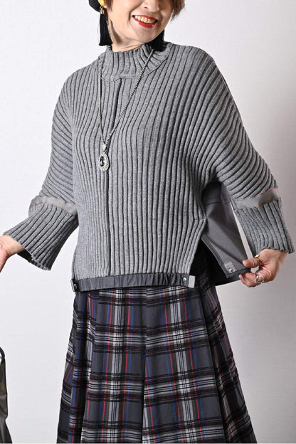 ニット×ポンチコンビプルオーバー＋ストレッチコーデュロイパンツ２点セットコーデ