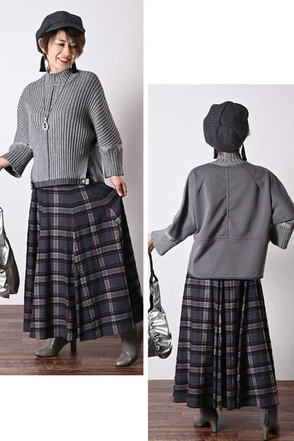 ニット×ポンチコンビプルオーバー＋ストレッチコーデュロイパンツ２点セットコーデ