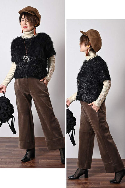 ニット×ポンチコンビプルオーバー＋ストレッチコーデュロイパンツ２点セットコーデ