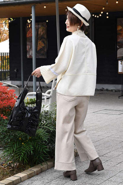 ニット×ポンチコンビプルオーバー＋ストレッチコーデュロイパンツ２点セットコーデ