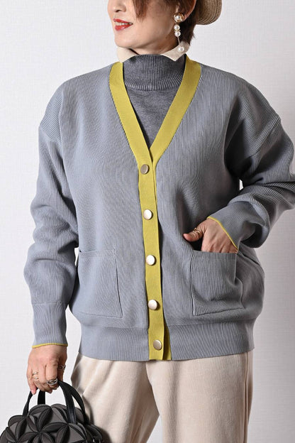 ビビット配色Ｖネックバイカラーカーディガン