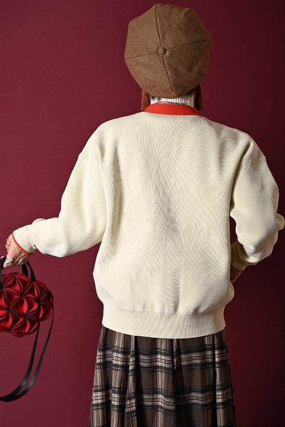 ビビット配色Ｖネックバイカラーカーディガン