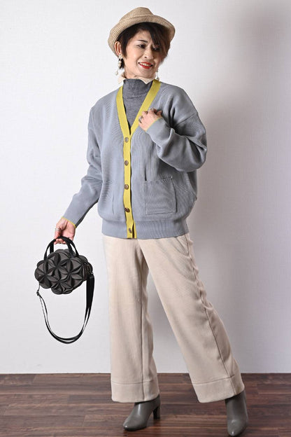 ビビット配色Ｖネックバイカラーカーディガン