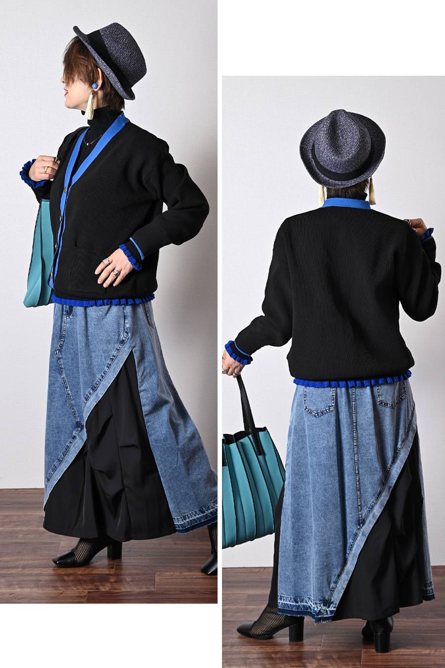 ビビット配色Ｖネックバイカラーカーディガン