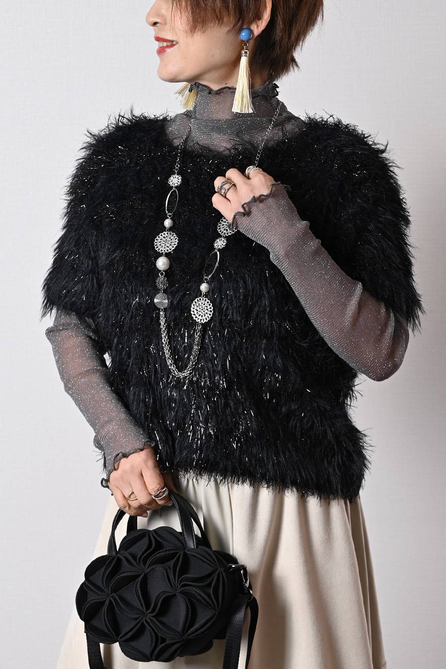 ゴージャス華やか！ショートスリーブシャギーニット