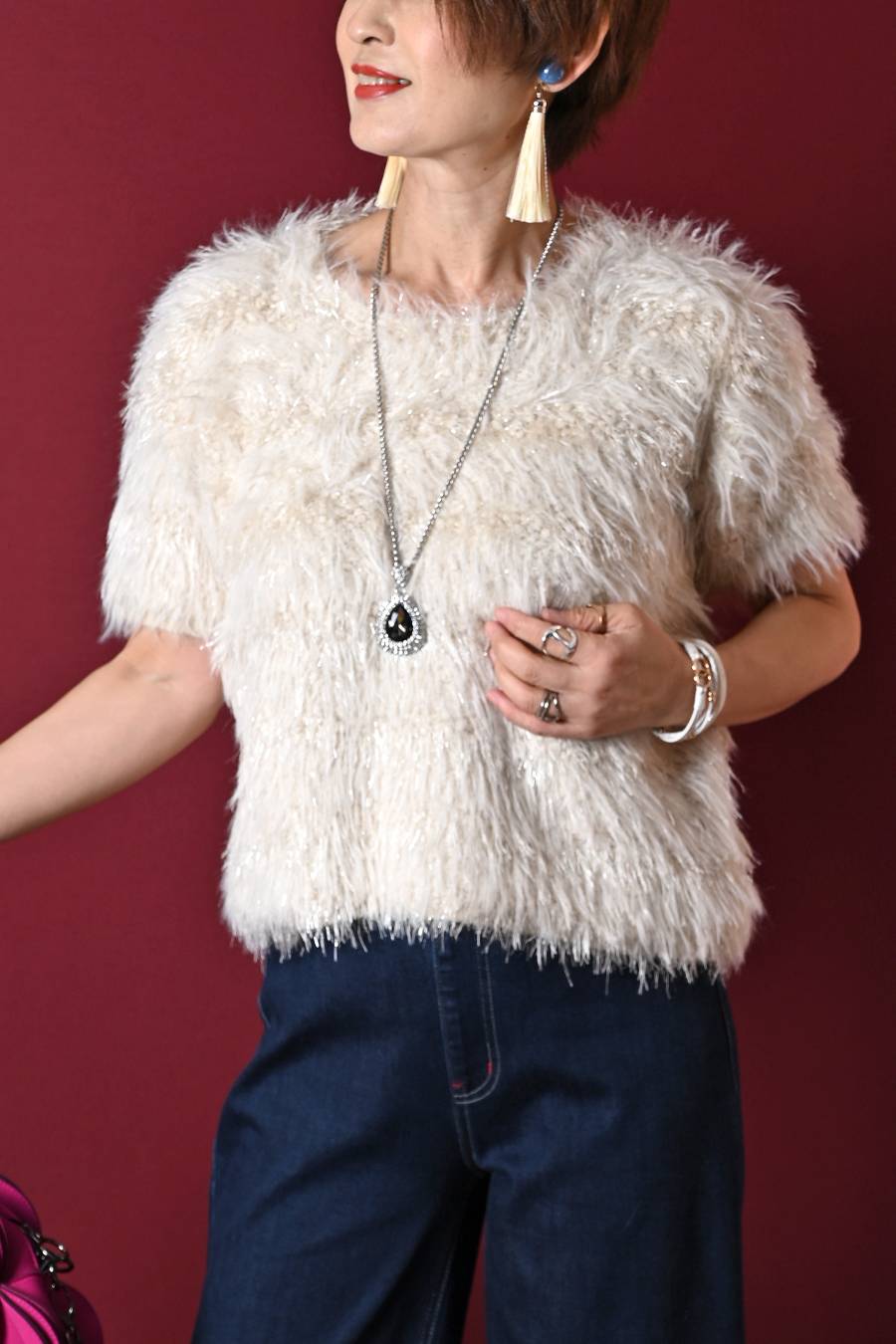 ゴージャス華やか！ショートスリーブシャギーニット