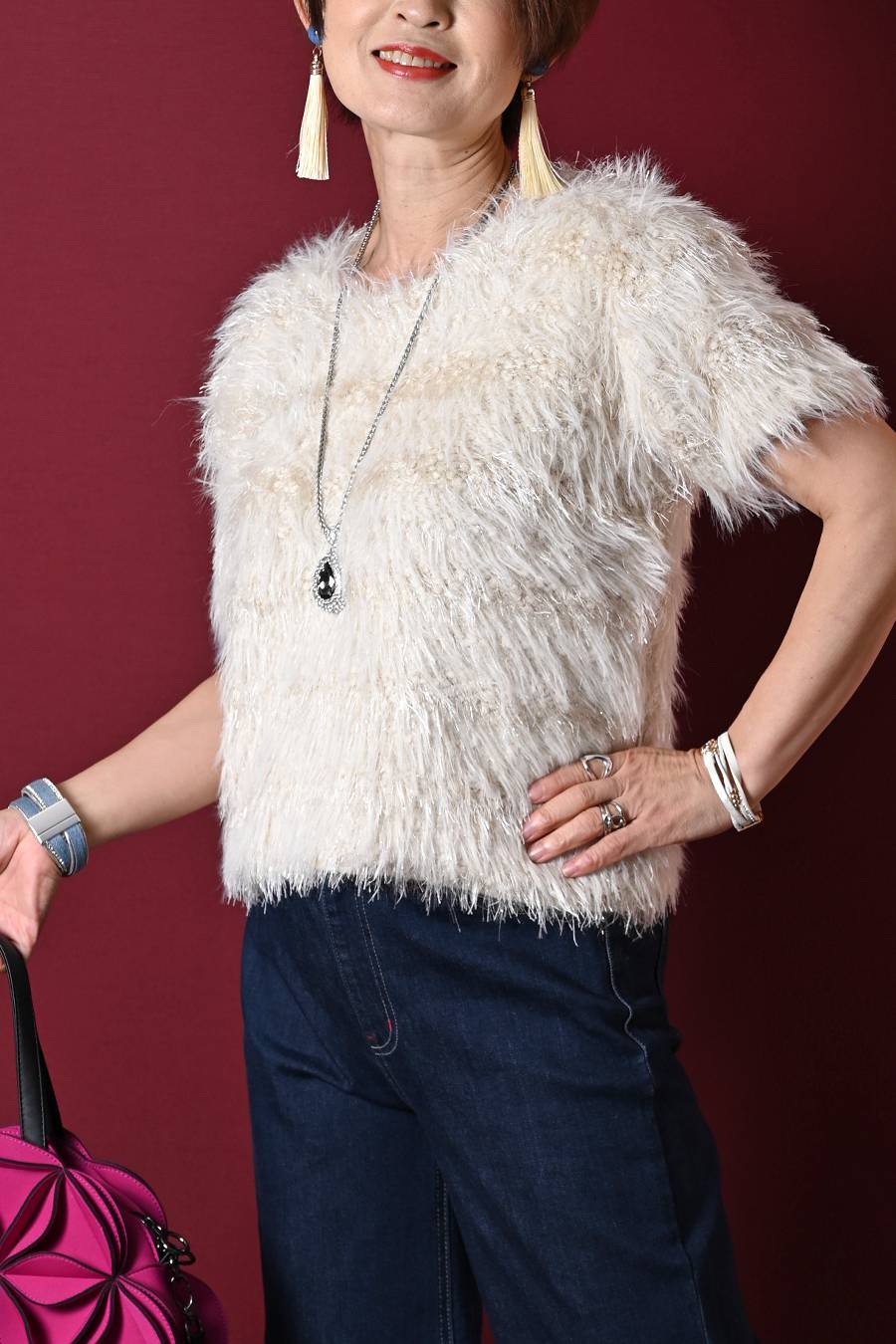 ゴージャス華やか！ショートスリーブシャギーニット