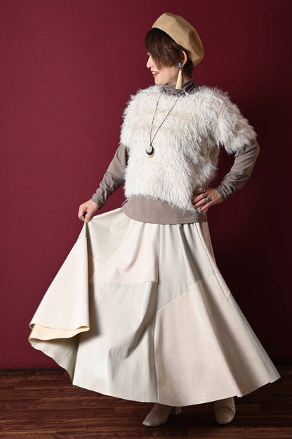 ショートスリーブシャギーニット+エコレザースカート２点セットコーデ