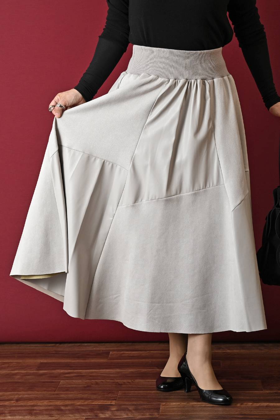 ショートスリーブシャギーニット+エコレザースカート２点セットコーデ