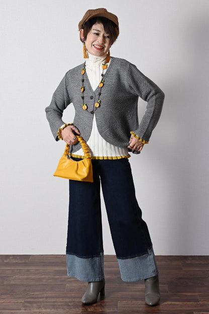 【Special  Offer 50%OFF】一つボタンラメニットカーディガン