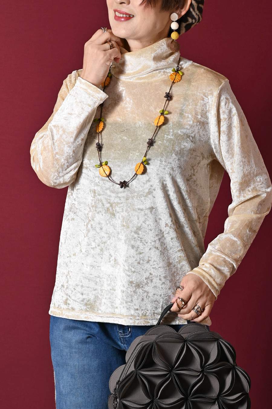 クラッシュベロア風カットソー