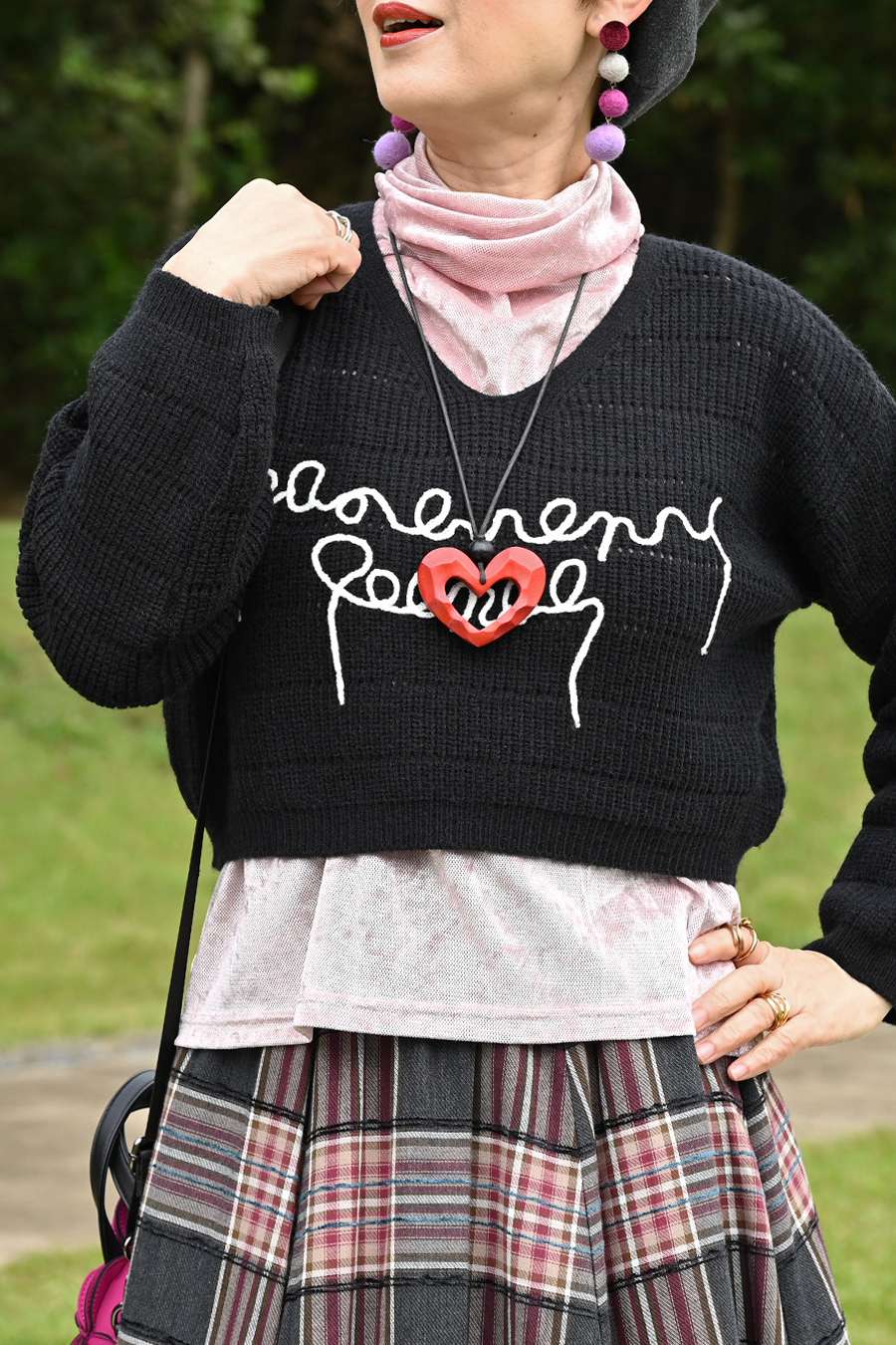 【Special Offer 40%OFF】クラッシュベロア風カットソー＋ベリーショート丈ニット２点セットコーデ