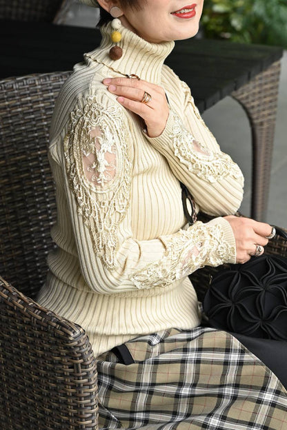 心踊るニット！ゴージャスレースリブニットソー