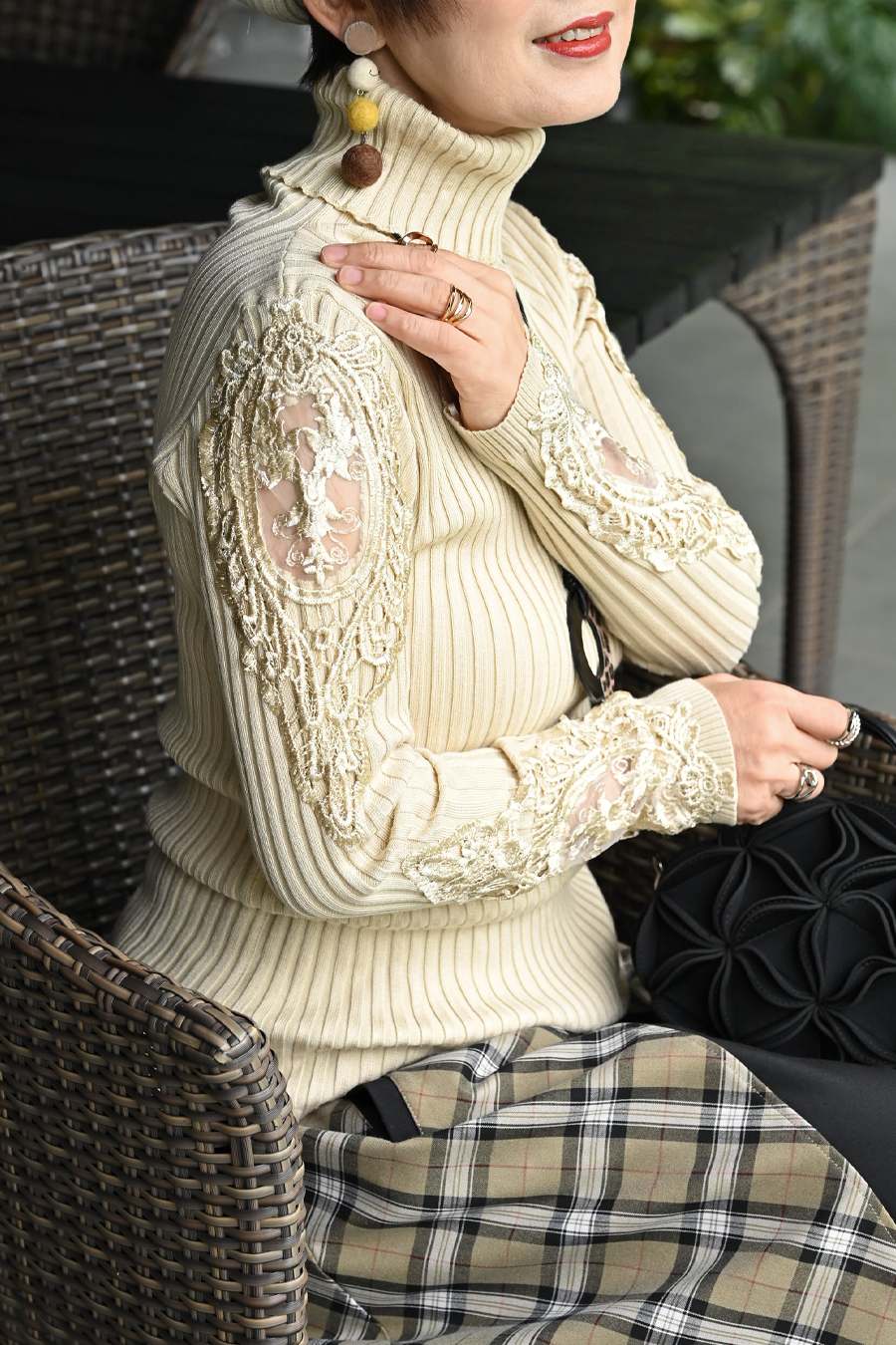 【Special Offer 45%OFF】美ゴージャスレースリブニットソー＋プードルファーショートベスト２点セットコーデ