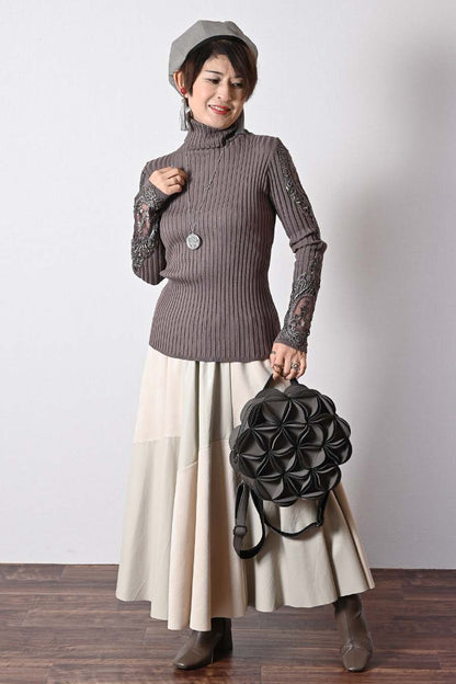 【Special Offer 45%OFF】美ゴージャスレースリブニットソー＋プードルファーショートベスト２点セットコーデ