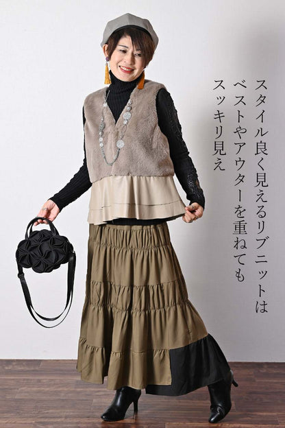 【Special Offer 45%OFF】美ゴージャスレースリブニットソー＋プードルファーショートベスト２点セットコーデ