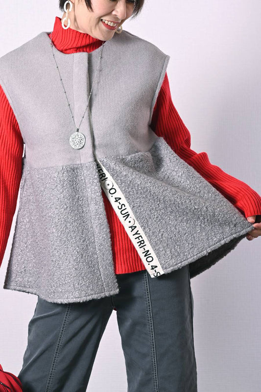 体型カバーに最適！ゆったり軽量ビッグサイズ圧縮ニット×プードル前開きベスト