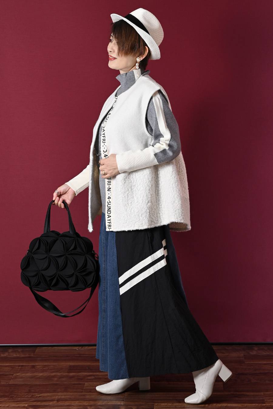 体型カバーに最適！ゆったり軽量ビッグサイズ圧縮ニット×プードル前開きベスト