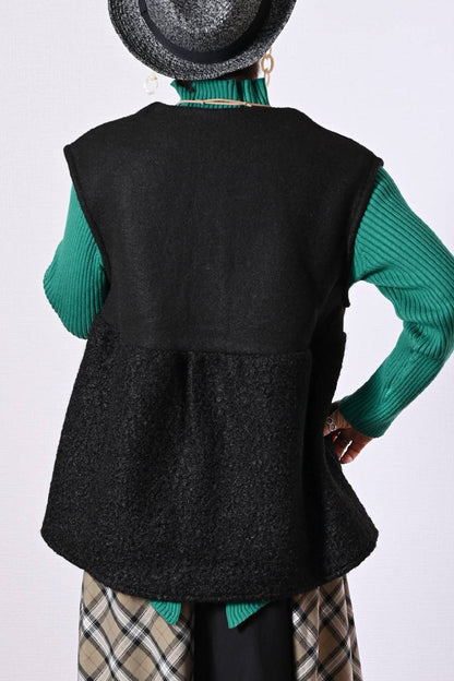 体型カバーに最適！ゆったり軽量ビッグサイズ圧縮ニット×プードル前開きベスト