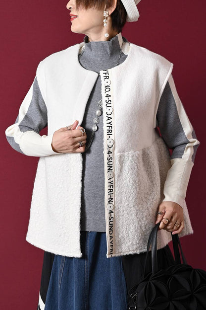 体型カバーに最適！ゆったり軽量ビッグサイズ圧縮ニット×プードル前開きベスト