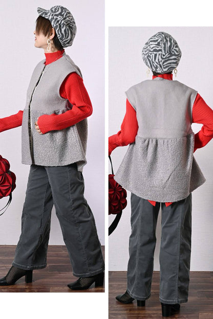 体型カバーに最適！ゆったり軽量ビッグサイズ圧縮ニット×プードル前開きベスト