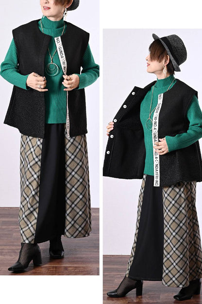 体型カバーに最適！ゆったり軽量ビッグサイズ圧縮ニット×プードル前開きベスト