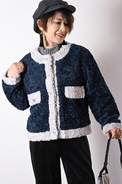 リュクスな雰囲気！バイカラーボアソフトジャケット