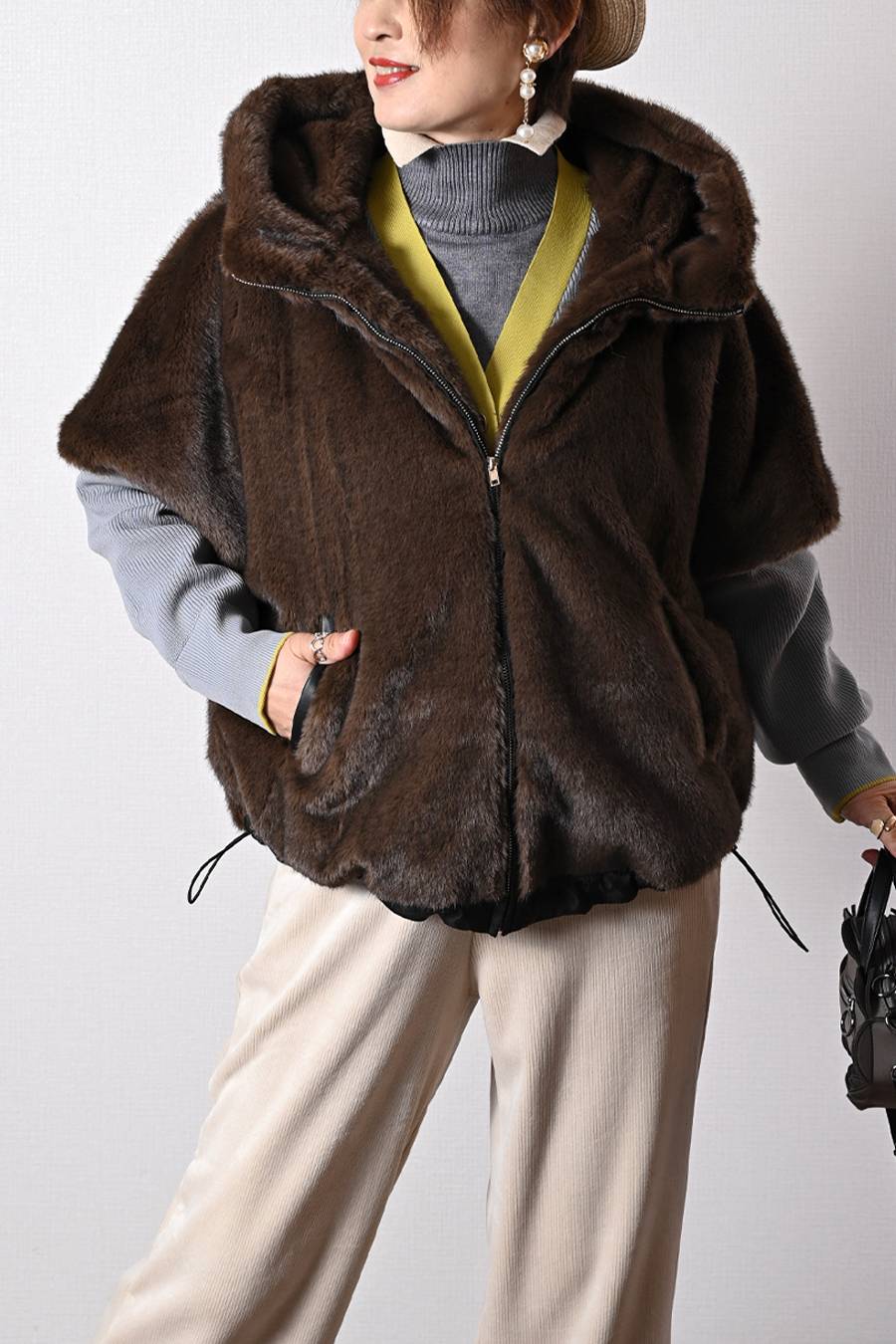 ビッグサイズ！フェイクミンクゴージャスショートスリーブジャケット